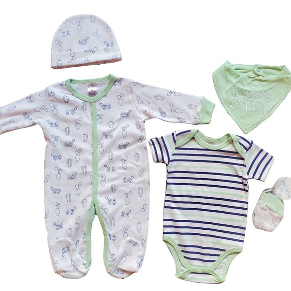 5pc baby sleepwear with mittens and bib - Picture 2 of 2